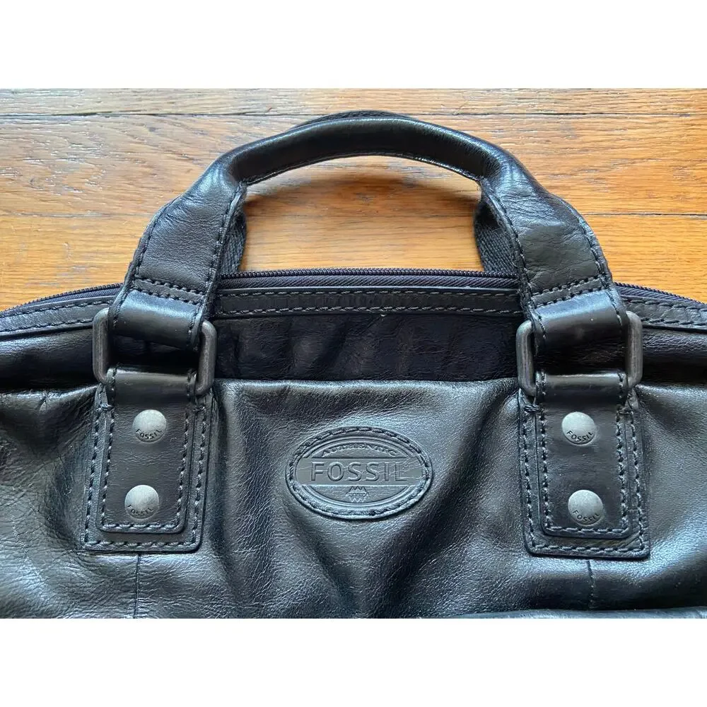FOSSIL Black Leather Padded Mens Attache